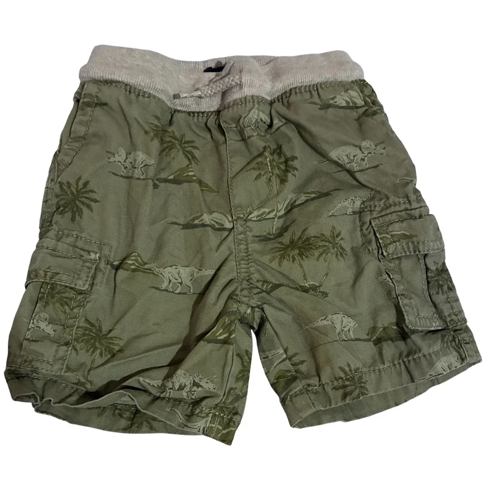 OshKosh Bgosh Cargo Shorts Boys 18M Olive Green Dinosaur Palm Tree Outdoor Sport